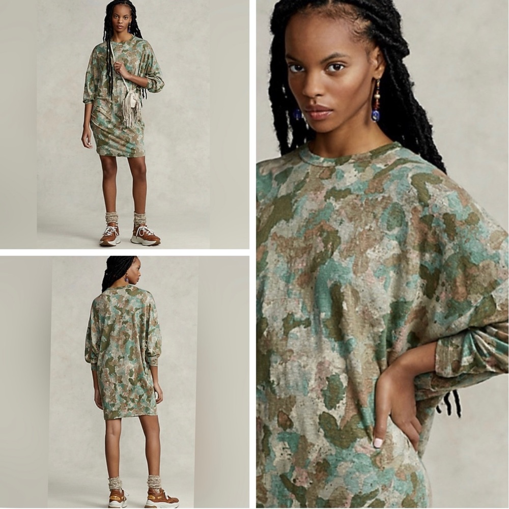 NWT Polo Ralph Lauren Long Sleeve Oversized Camo Linen Dress